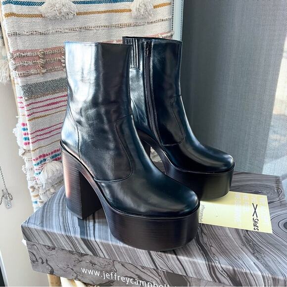 Jeffrey Campbell Shoes - Jeffrey Campbell Mexique Black Chunky Platform Leather Boots Women’s Size 10